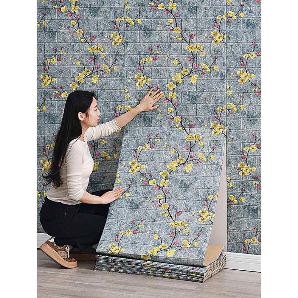 墙纸自粘家用3d立体墙贴水泥墙面装饰卧室温馨防水防潮泡沫砖壁纸