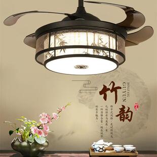 2025新款中式LED卧室现代吸顶风扇灯客厅竹子餐厅复古隐形风扇灯