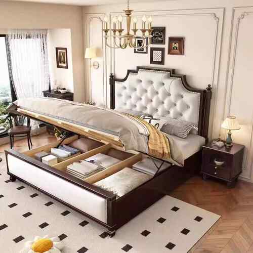 中古风实木床1室5米法式143现代简约家用卧1..8米箱软靠高储物双