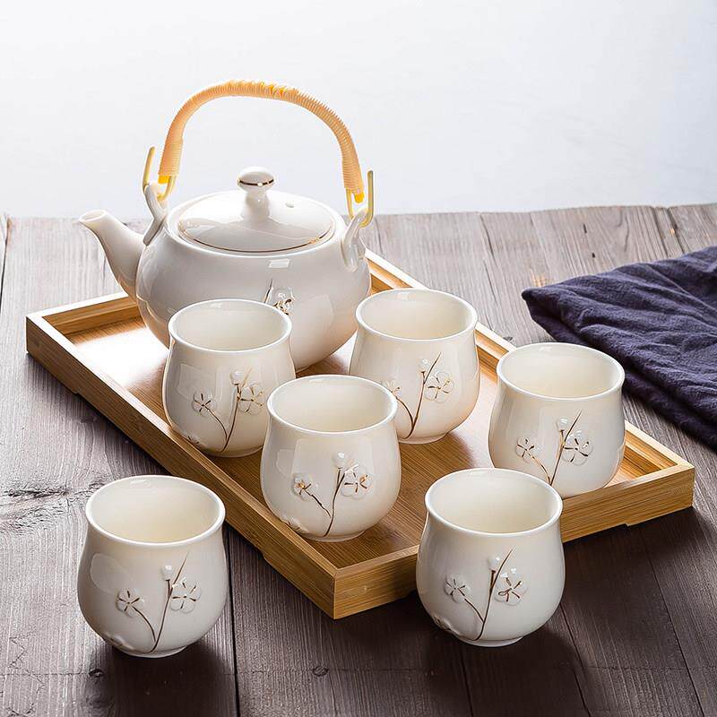 手工描金 景德镇陶瓷茶具套组家用功夫茶现代简约泡茶提梁壶茶杯