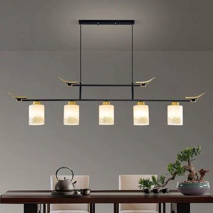 184新中式室一字厅吊灯中餐国风茶办公吊室前台吧台灯三头长条茶