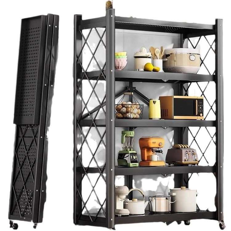厨房置物架落地多层家用货架子免安装可折叠锅具烤箱微波炉收纳柜