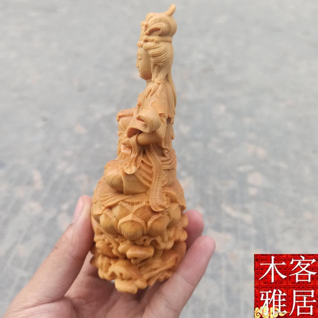 正品崖柏雕实自摆在观音菩萨客木厅家用供奉佛像如意坐莲观世音车