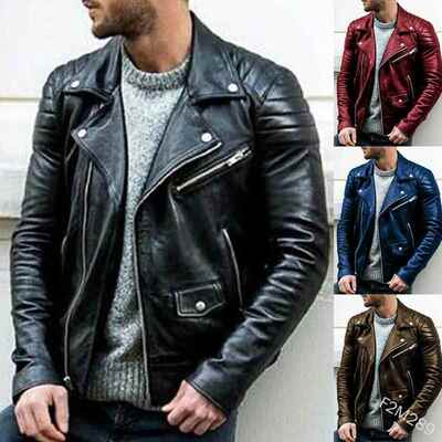 Men's leather jacket, stand up collar, men's motorcycle