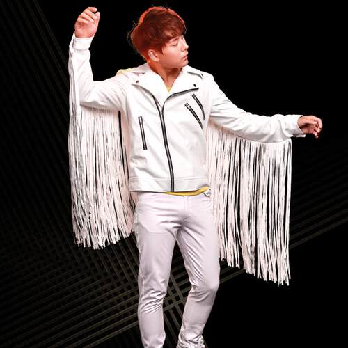 正品新潮男手夜总歌服会酒吧套Dj表演装鼓个性化流苏Pu皮裤西装流