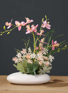 仿真蝴蝶兰花艺套装陶瓷花瓶摆件新中式客厅餐桌博古架盆栽装饰品