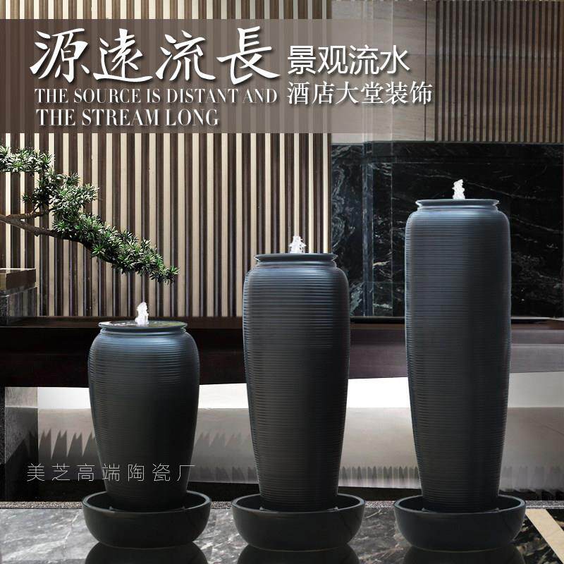 花园鱼池涌水陶罐客厅循环流水花瓶加湿器陶瓷水系摆件喷泉水景罐