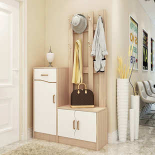 进门鞋柜挂衣架一体多功能门厅柜衣帽柜带镜子客厅玄关隔断柜鞋凳
