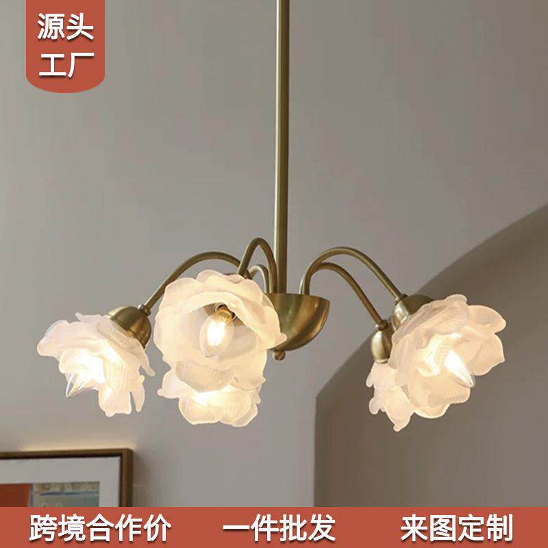 美式乡村玫瑰花吊灯法式浪漫花朵餐厅灯优雅田园风客厅卧室吊灯具