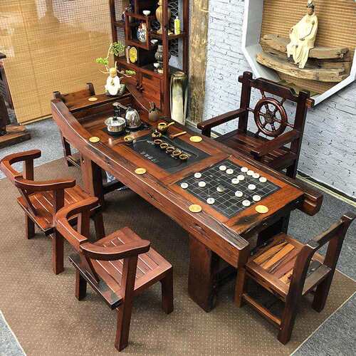 老船木茶桌椅组合新中式实木办公茶几家用客厅泡茶台茶具套装一体