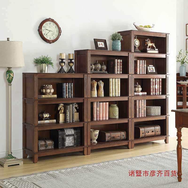 客厅柜储藏柜简约美式实木书柜组合子复古书房收纳书架落地欧式