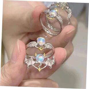 Rings Vintage Moonstone Ring Womens覆古月光石戒指开口可调节