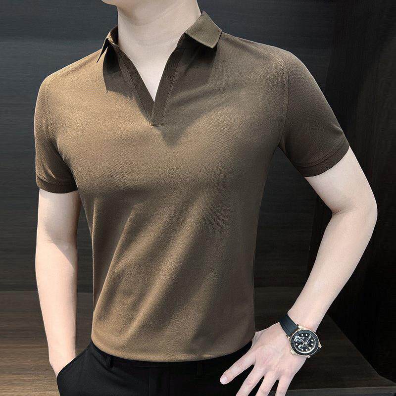 高级感POLO衫男短袖夏季薄款2026新款V领上衣服休闲商务百搭半袖