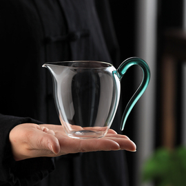 君集茗器《草堂公道杯》高硼硅玻璃蛋盅公杯茶海分，茶器耐高温带把