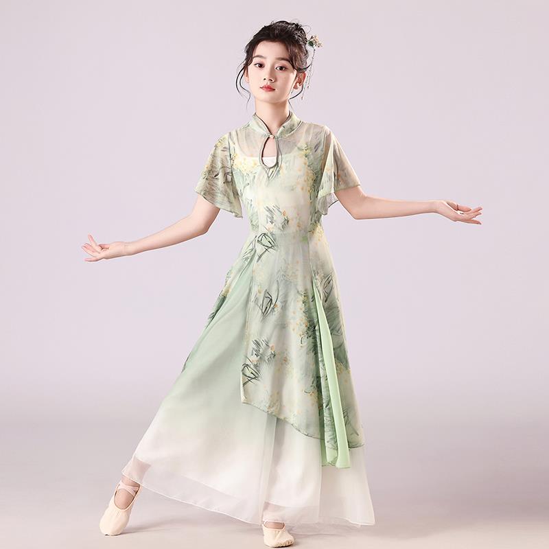 高档童古典舞服装身韵印花旗袍纱衣儿中舞国民族舞舞练功服蹈演出
