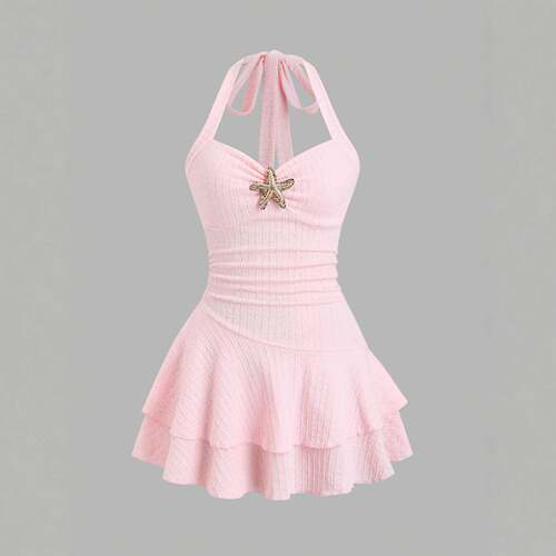 Women's Beach Vacation Dress Elegant Plain Fabric Halter