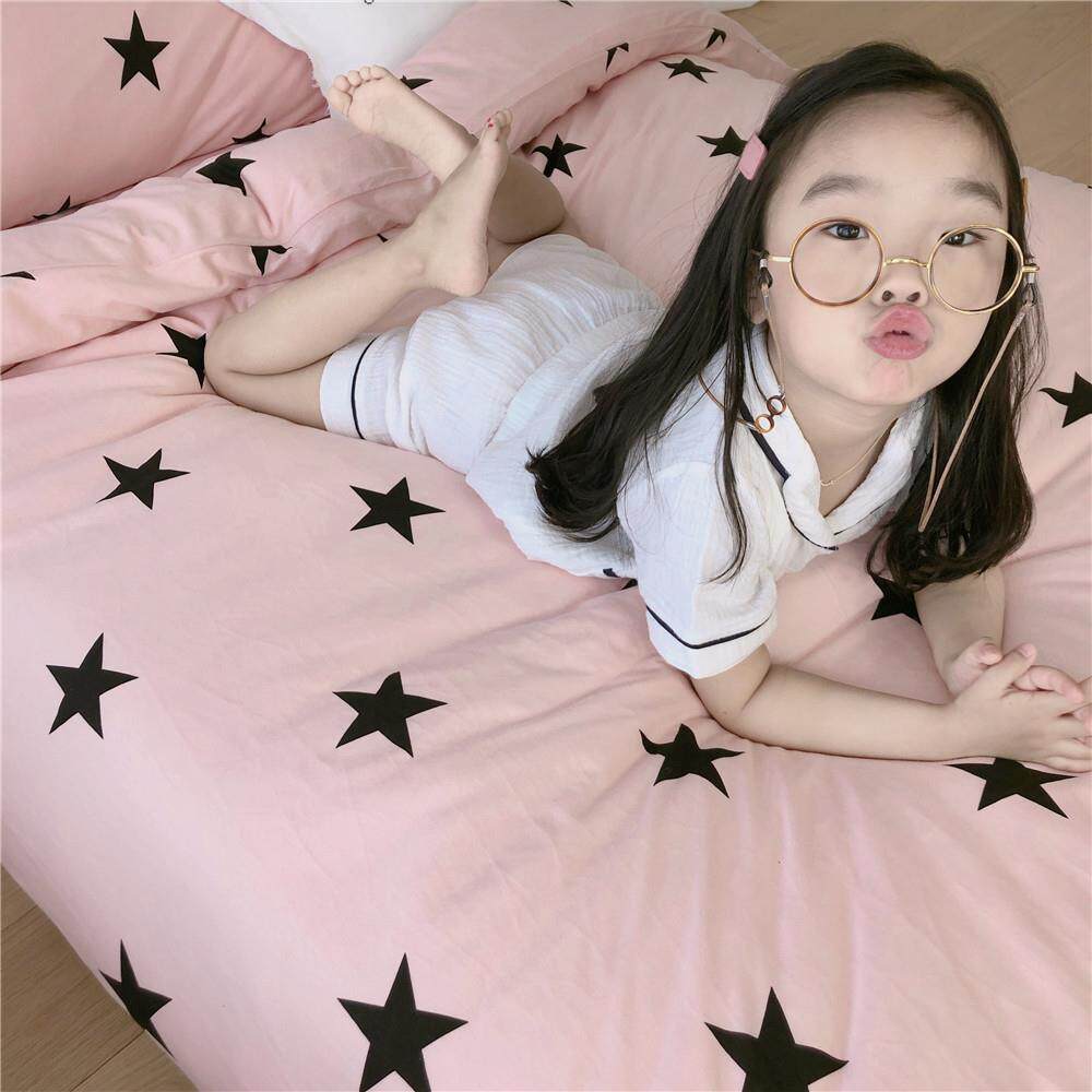 新款北欧风全棉针织汗布四件套色织针织全棉活性星星印花床上用品