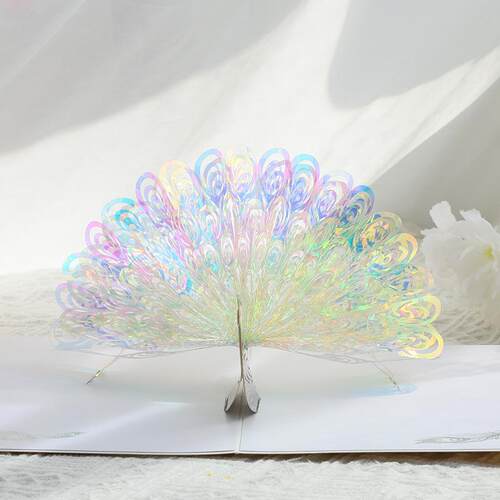 日生日立体梦贺卡幻孔雀创意纸雕感3d贺卡女朋友恩生祝福留言G212