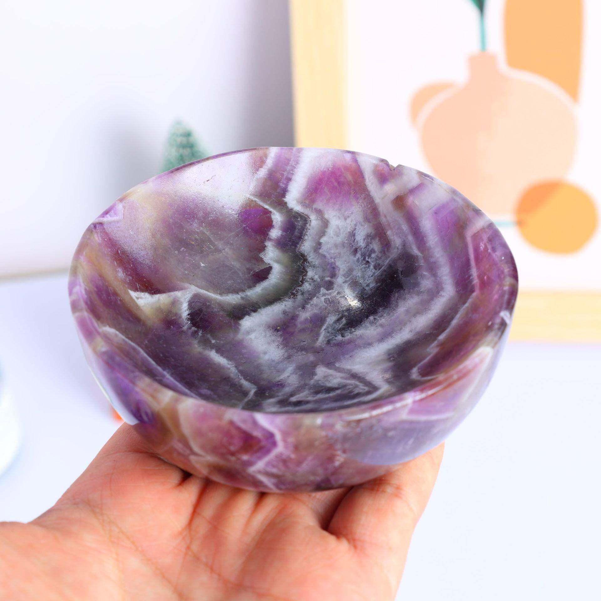 天然水晶梦幻紫晶碗原晶石打磨紫水晶消磁碗水晶工艺品摆件