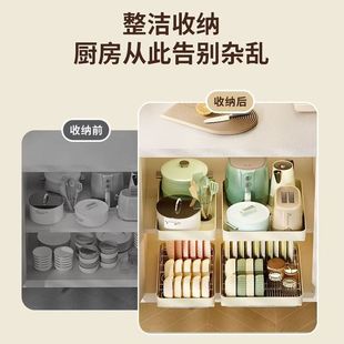 碗架收纳沥水架碟架橱柜碗篮 家用拉篮厨房橱柜不锈钢双层抽屉式