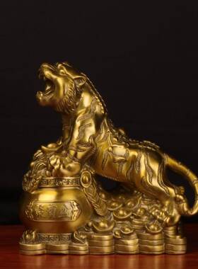 杨铜记 铜老虎 铜老虎 生肖虎 家居办公室摆件 铜聚宝盆虎
