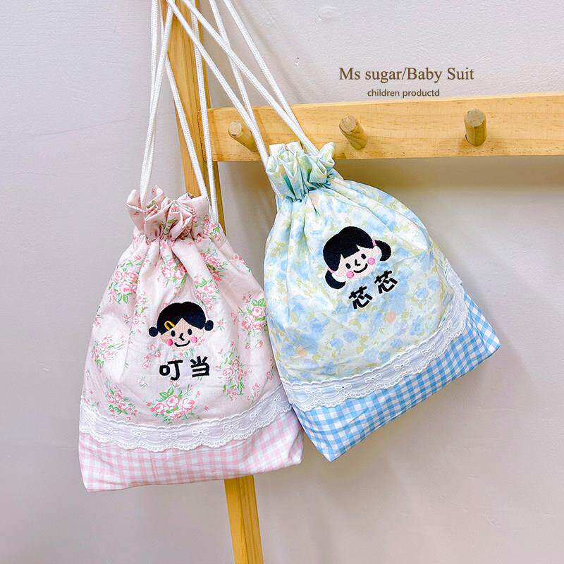 韩版碎花幼儿园小布袋子姓名定制衣物收纳包帆布抽绳包拉绳束口袋