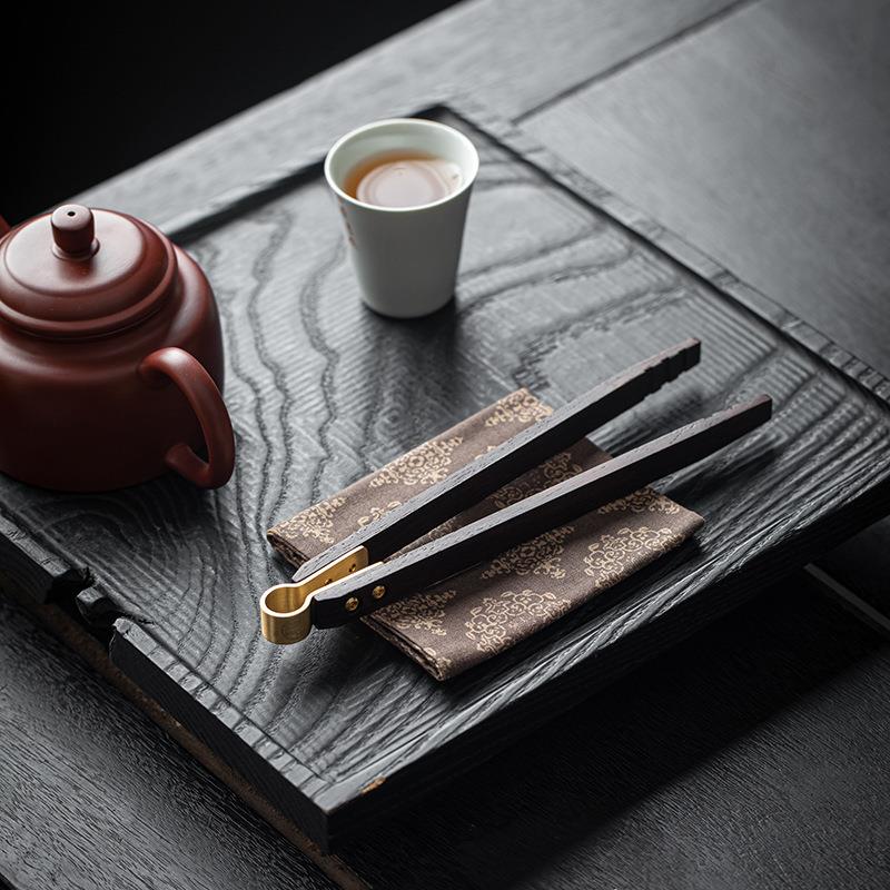 黄铜实木茶夹功夫茶具家用茶杯夹子金属镊子茶道六君子零配件
