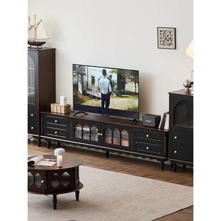 桦崟法式覆古实木中古电视柜胡桃黑色美式客厅家用储物收纳电视柜地柜摆件饰品床笠拉车