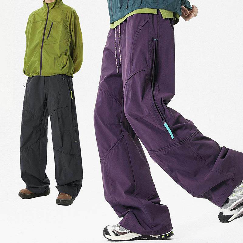 夏季山系伞兵裤男户外防水冲锋裤女轻量徒步软壳裤宽松直筒长裤