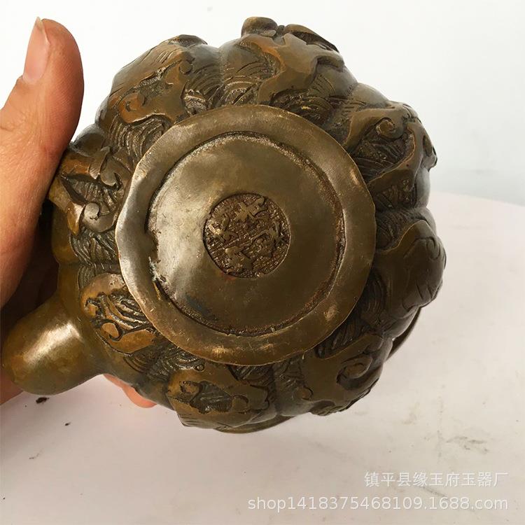 铜器八仙酒壶手提茶壶酒壶黄铜摆件铜古玩杂项金属工艺品