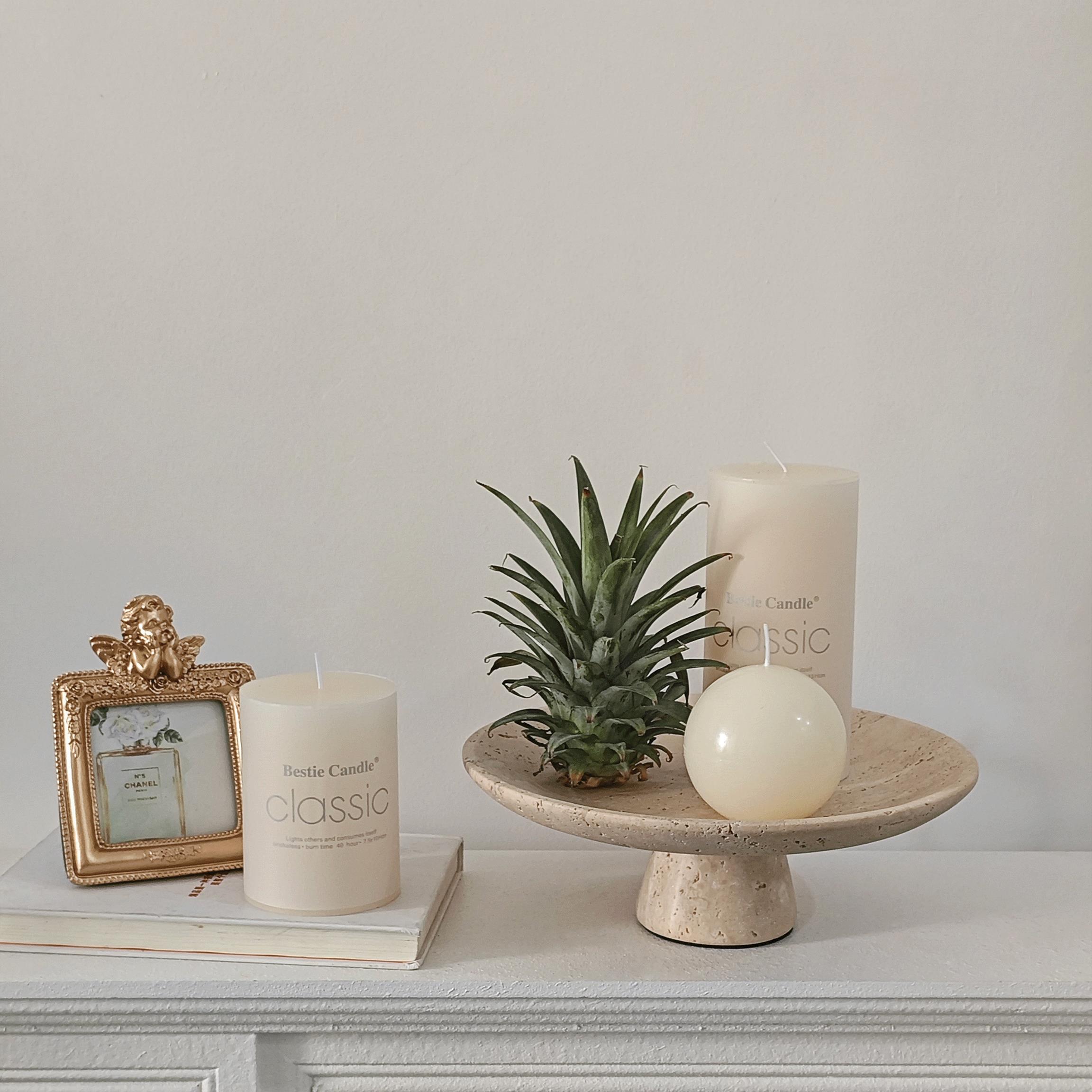 中古风天然洞石托盘香薰烛台摆件民宿客厅茶几餐桌装饰品场景搭配