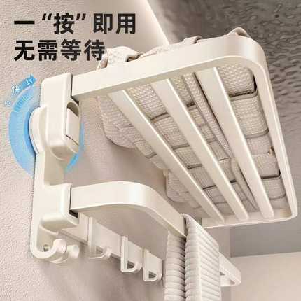 吸盘毛巾架白色卫生间免打孔壁挂浴巾架子浴室置物架一体厕所挂杆
