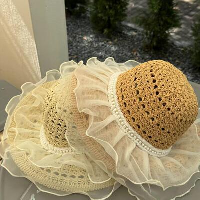 女式太阳帽2026正流行新款春夏季草帽珍珠遮阳太阳帽海边沙滩帽欧