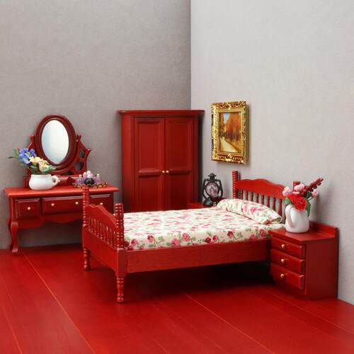 1:12娃娃屋dollhouse迷你家具模型微缩卧室套装微场景床梳妆台柜