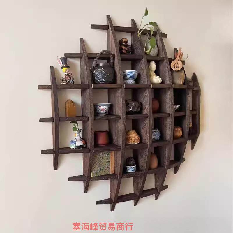 茶室壁挂式卧室实木中式办公茶杯架多宝阁客厅置物架博古架展示架