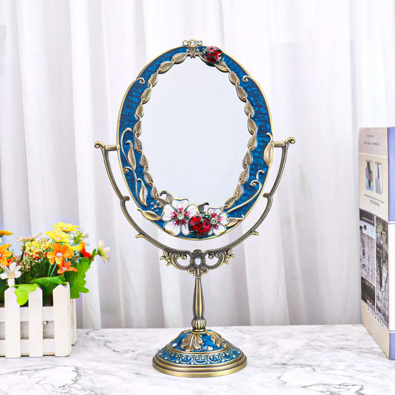 复古欧式化妆镜梳妆镜梳妆镜金属复古田园台式源头厂家双面梳妆镜