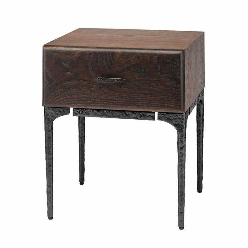 北欧铁艺工业风橡木实木床头柜轻奢新古典复古单抽后现代边几角几