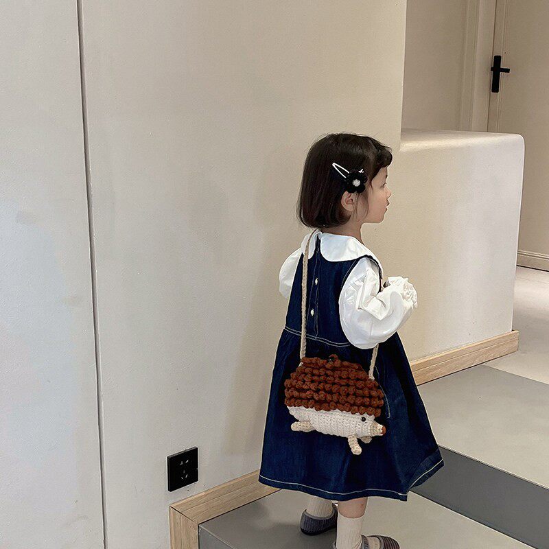 儿童包包手工编织小刺蝟毛线包男女童可爱洋派配饰包萌宝宝斜挎包