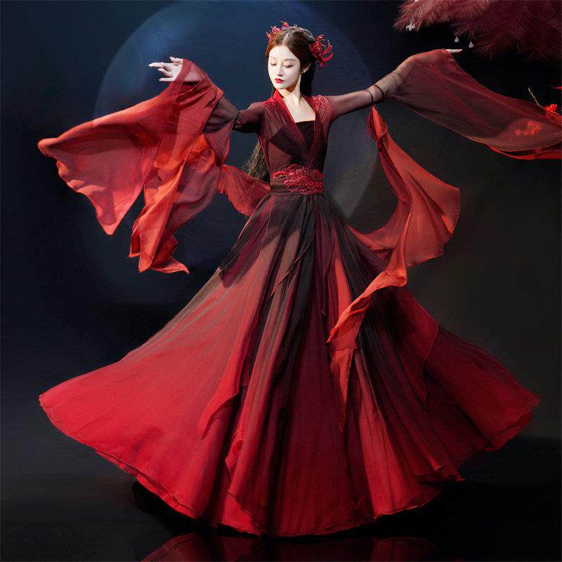 古典舞蹈服落彼岸花大摆裙飘逸演出服2025新款古风汉服舞台表演服