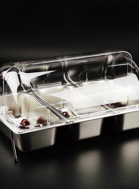 304不锈钢酒店自助餐分格展示盘带盖子水果卤菜凉菜熟食小菜展示