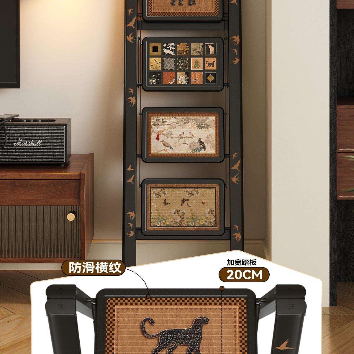 中古风梯家用叠伸缩复F98H6S7T古小梯子子加梯凳便携人字梯室内折