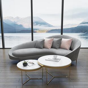 轻奢布艺弧形沙发现代客厅接待圆形茶几沙发组合酒店多人位沙发椅