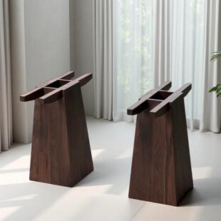 北美黑胡桃木几何桌腿实木大板脚架餐桌支架书桌岩板圆桌脚承重强