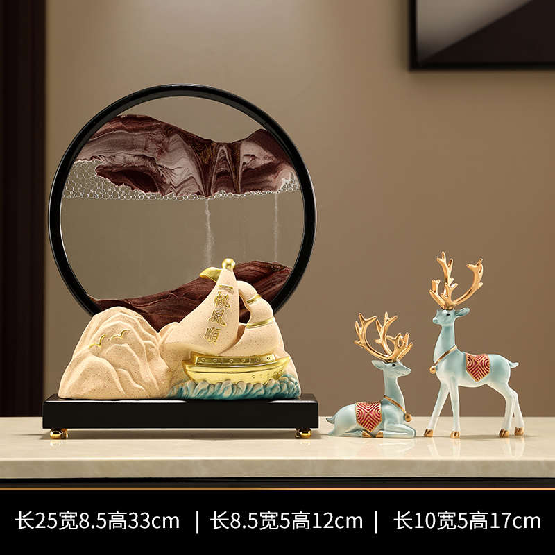 家居大尺寸顺风现代办公室创意帆酒柜高端电视画流沙摆件装饰品一
