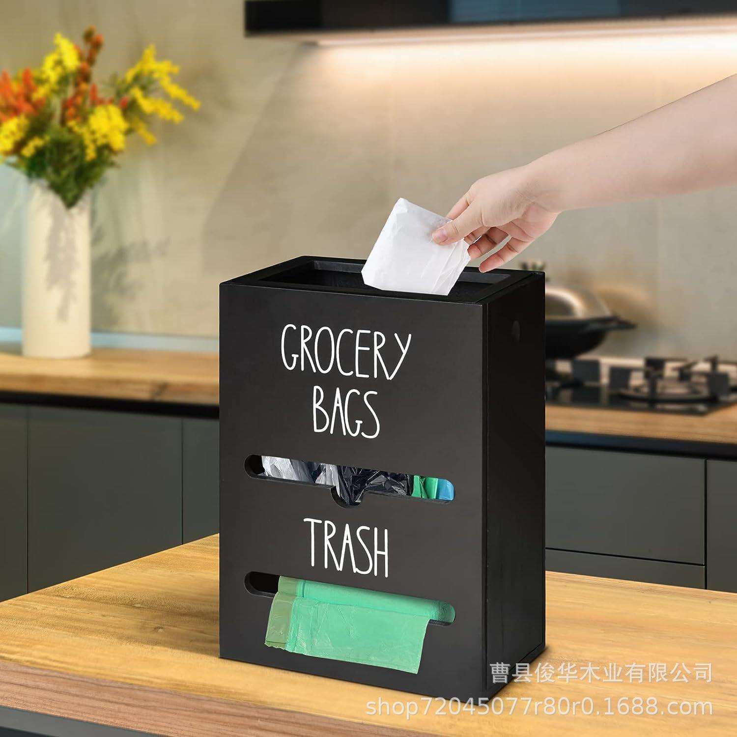 []实木厨房收纳盒木质垃圾袋支架分配器塑垃圾木制卷架
