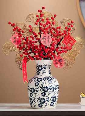 餐边柜装饰品摆件新中式复古青花瓷陶瓷花瓶水培插花花器客厅玄关