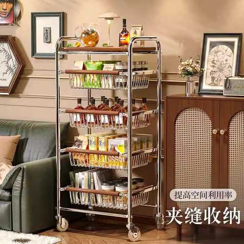 中古风零食置物架多功能夹缝小推车多层果蔬厨房菜篮可移动收纳架