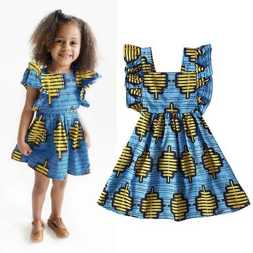 African kid clothes欧美女童非洲波西米亚风格飞飞袖连衣裙童装