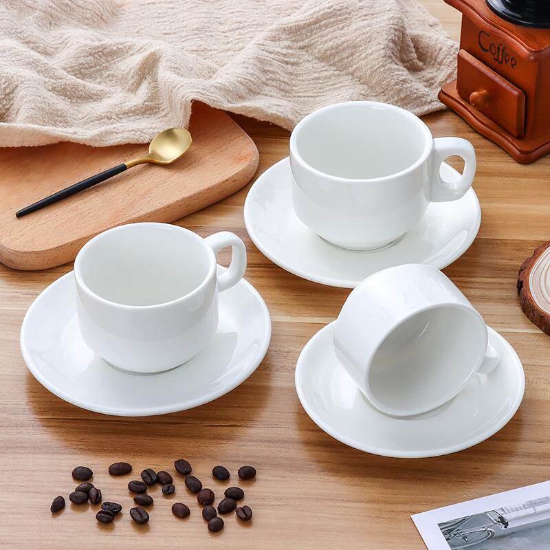 欧式陶瓷咖啡杯简约套装纯白创意奶茶店酒店餐厅通用圆形咖啡杯碟