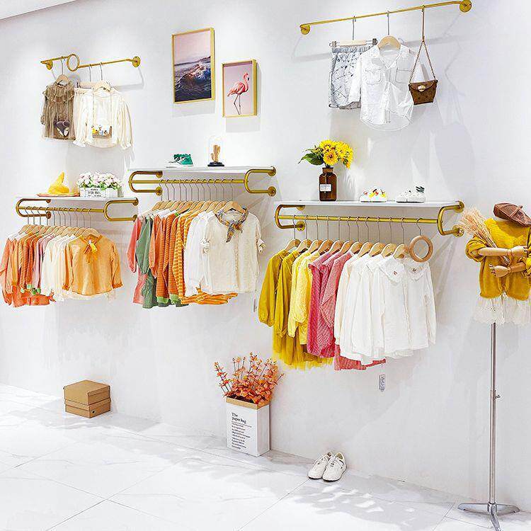 童装店铺货架金色简约整套店铺上墙壁挂式组合服装店展示架挂衣架